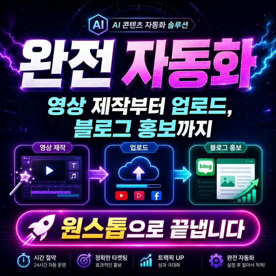 AI 콘텐츠 자동화 솔루션 — 영상 제작부터 업로드, 블로그 홍보까지 원스톱